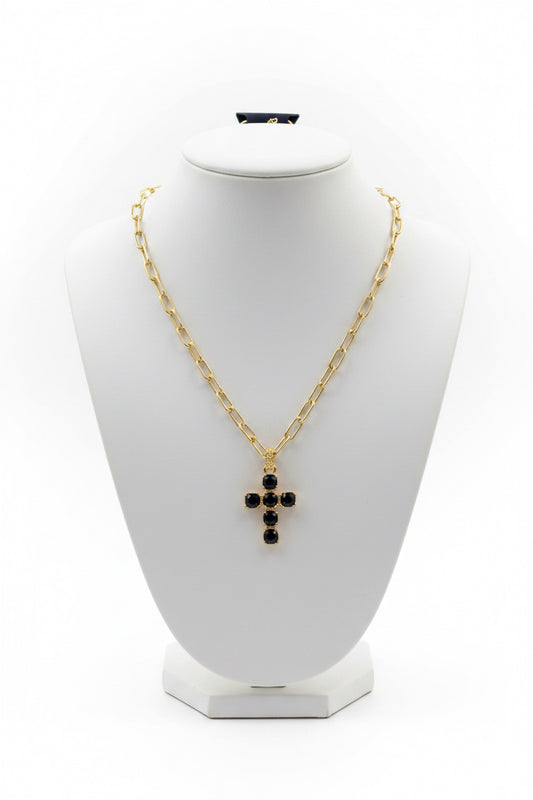 14K Gold Plated Black Cross Pendant Necklace