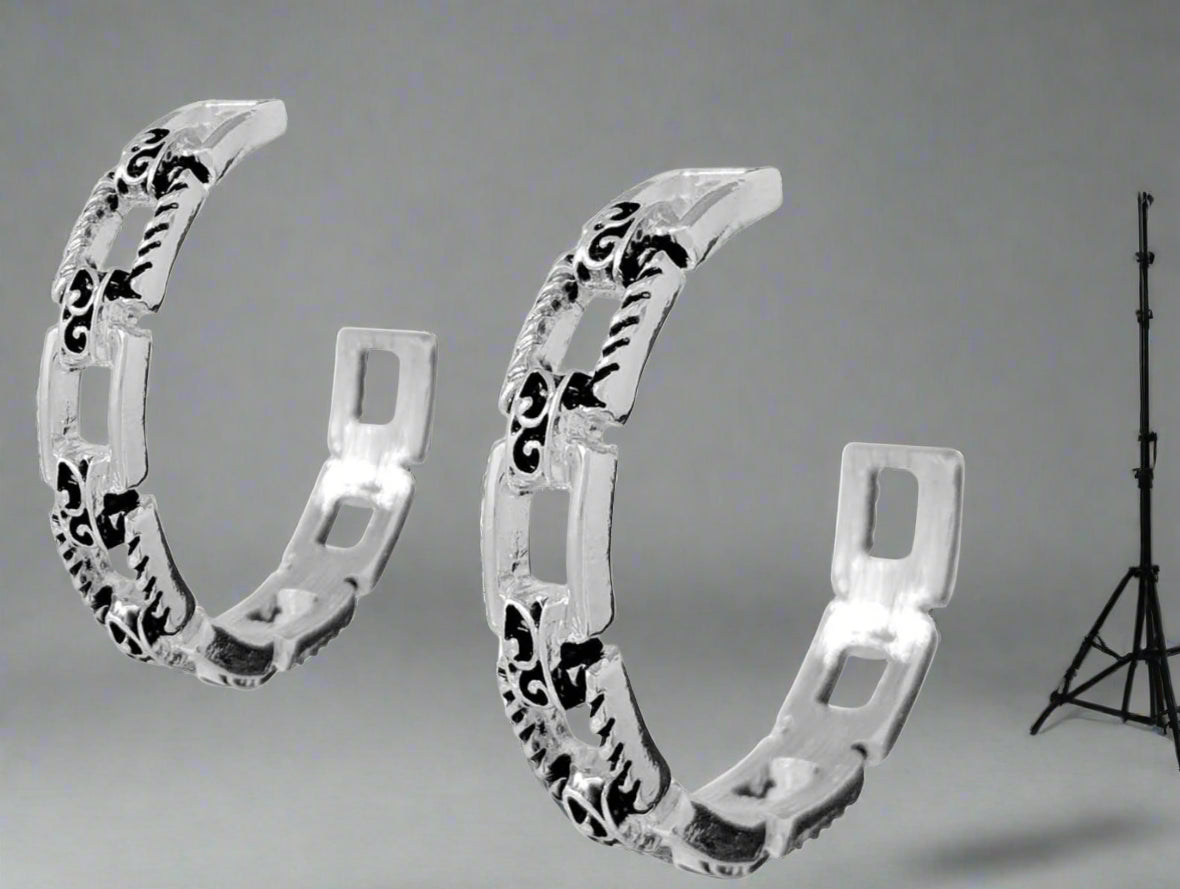 Hoop Earrings, Silver/Black