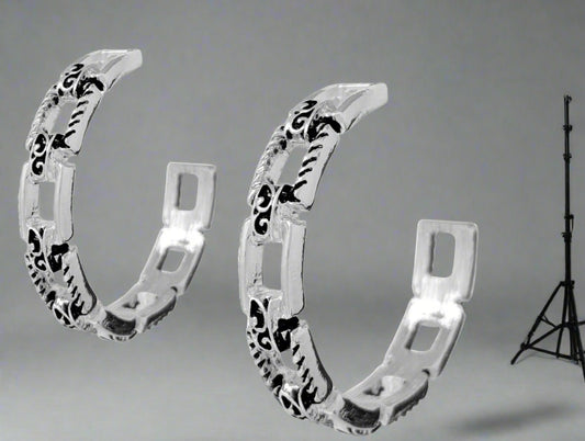 Hoop Earrings, Silver/Black