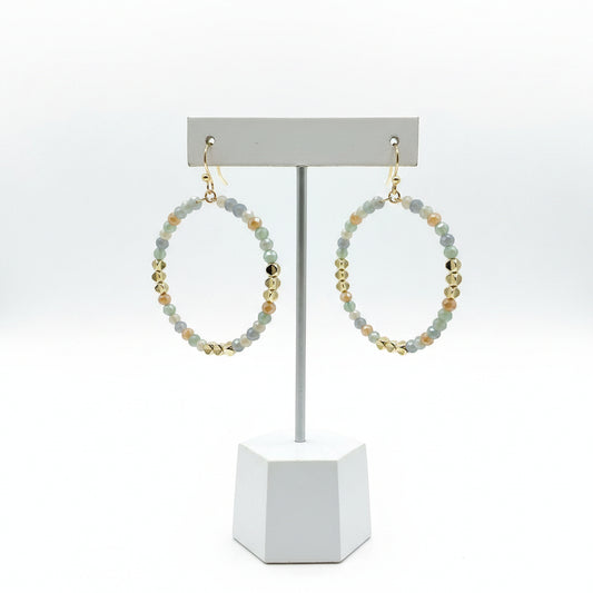 Elegant Beaded Crystal Hoops, Mint