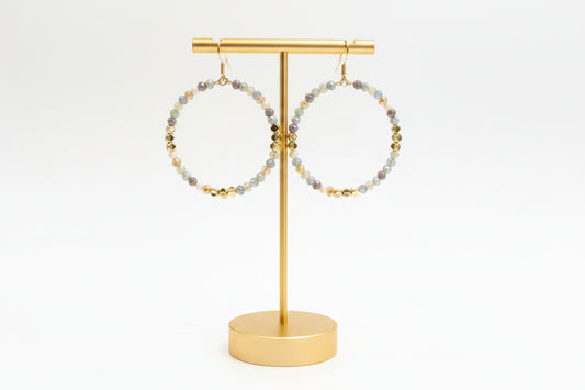 Elegant Beaded Crystal Hoops, Natural