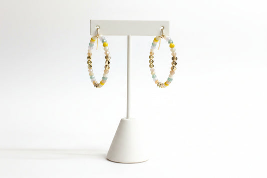 Elegant Beaded Crystal Hoop Earrings, Yellow