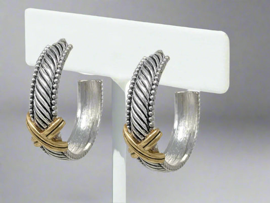 Hoop X Earrings, Silver/Gold