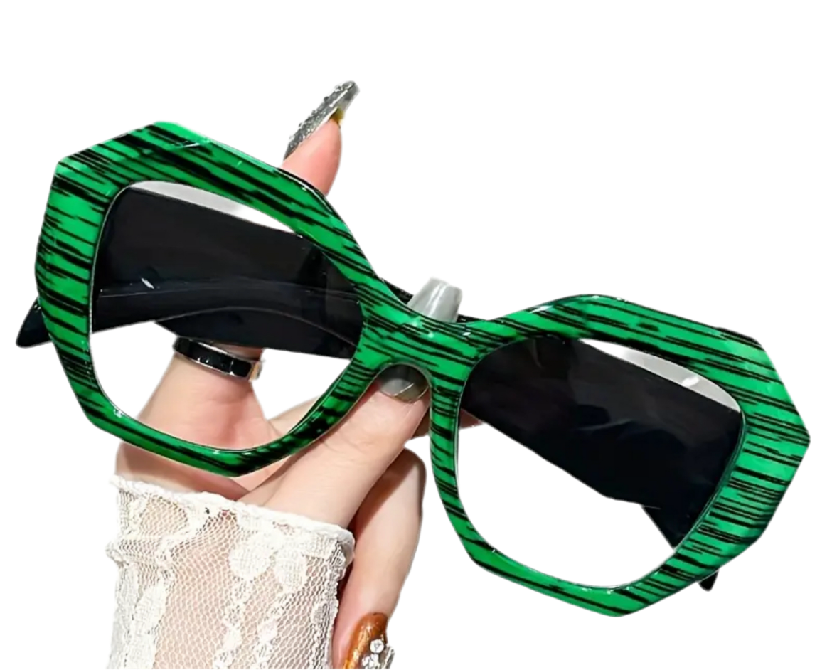 Geometric Green/Black Clear Glasses