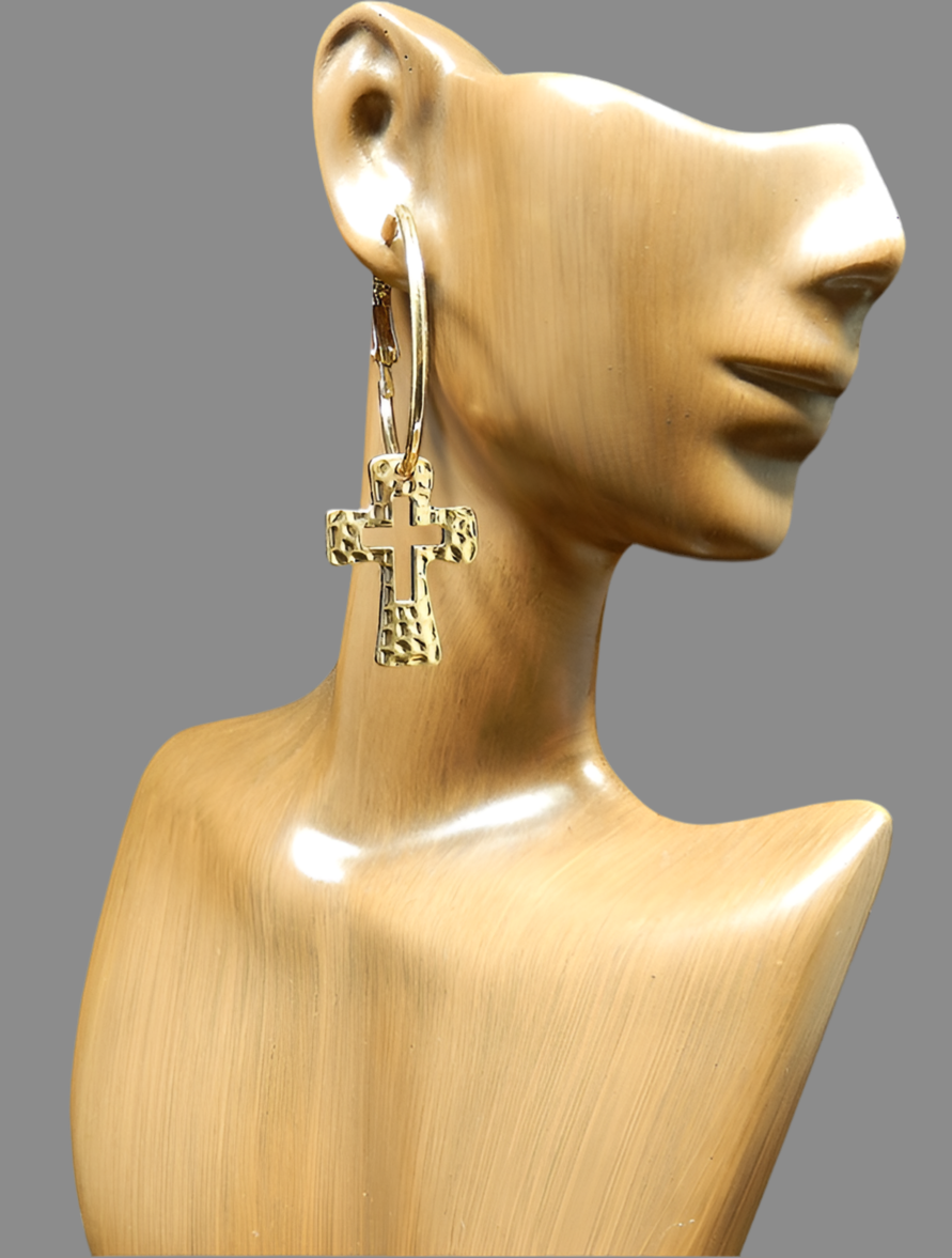 Cross Hoop Earrings, Gold