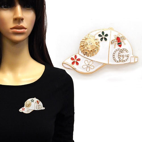 Lion Head Cap Brooch, White