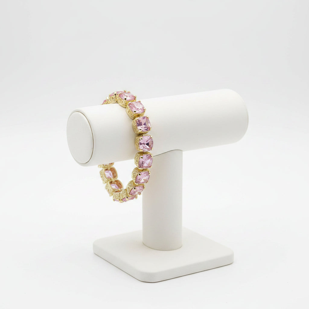 Pink 14K Gold Plated CZ Stones Toggle Bracelet