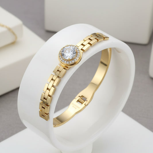 Stainless Steel Circle CZ Stone Bracelet