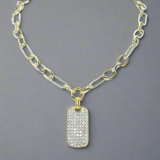 14K GOLD PAVE PENDANT NECKLACE, TWO-TONE
