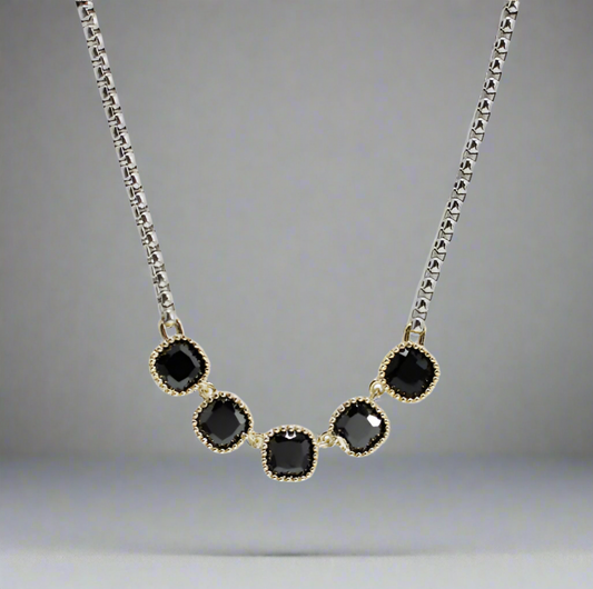 14K Gold Plated Cubic Zirconia Necklace, Black