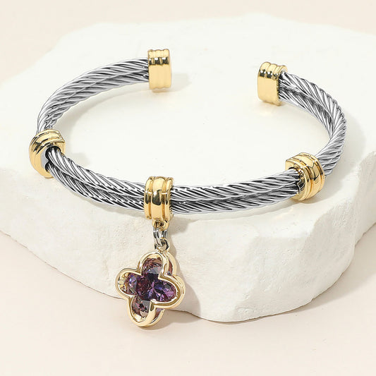 Clover Cuff Bangle, Purple