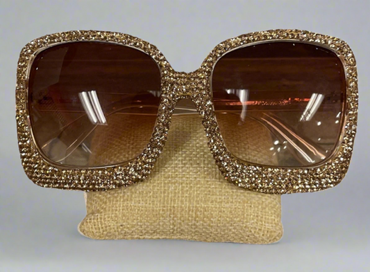 Large Sunglasses with Rhinestones, Brown