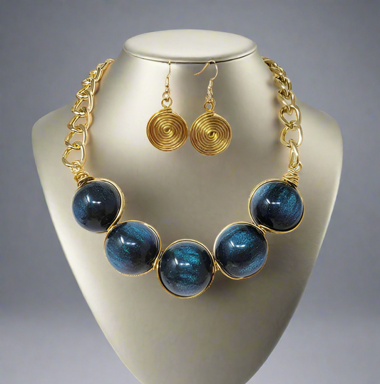 Ball Necklace Blue, Gold