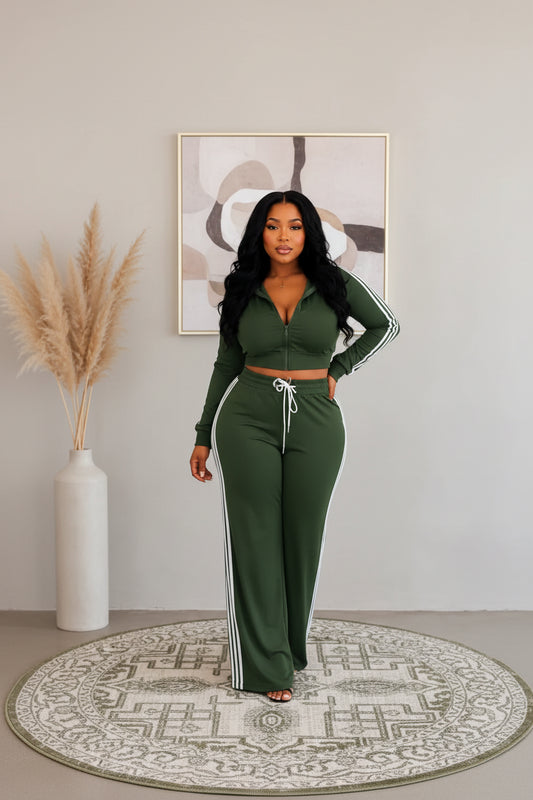 Two-Piece Track Suit, Olive Green