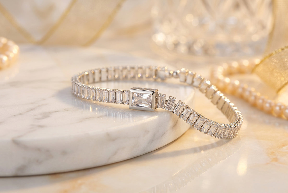 OPEN CUFF BAGUETTE RHINESTONE BRACELET