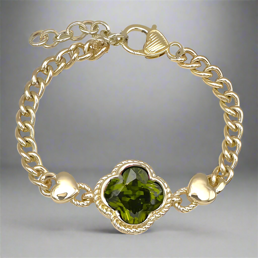 14K PLATED CLOVER BRACELET GREEN CUBIC ZIRCONIA