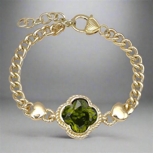 14K PLATED CLOVER BRACELET GREEN CUBIC ZIRCONIA