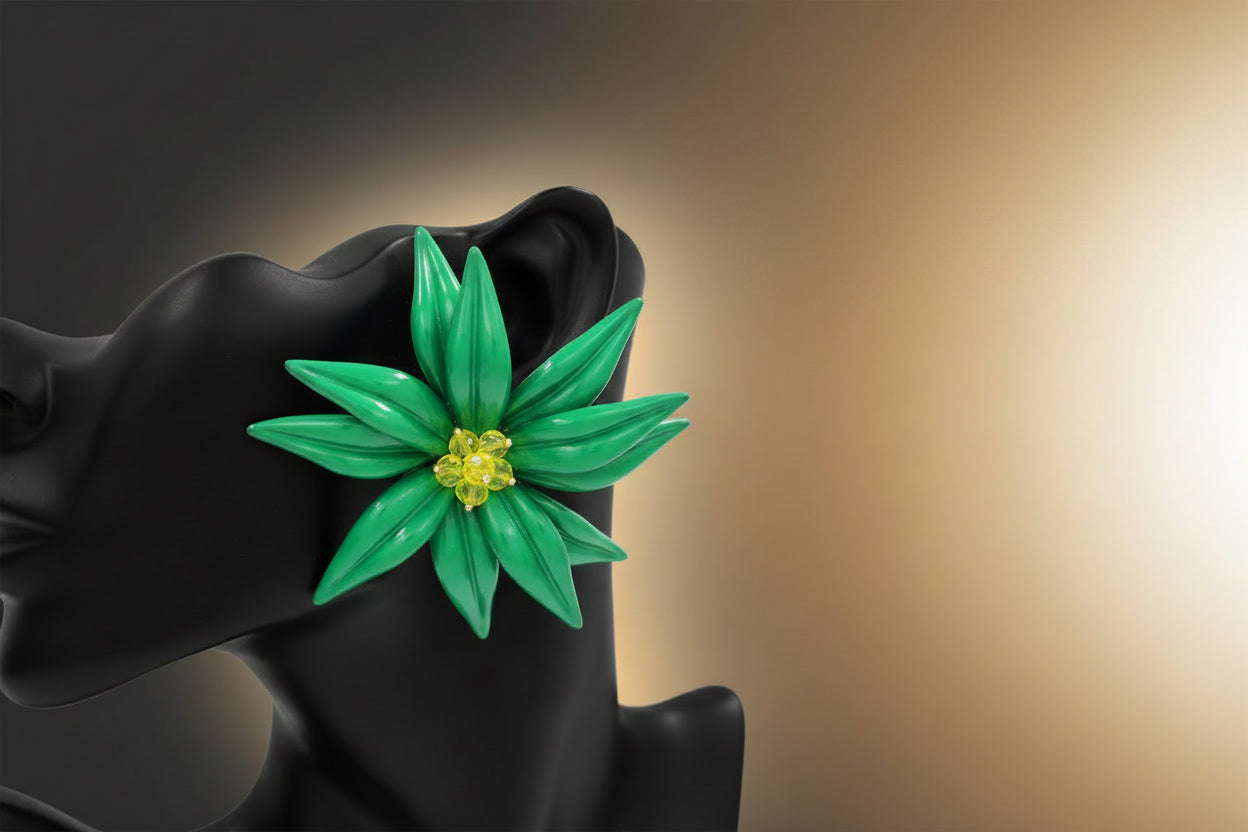 Green Flower Earrings