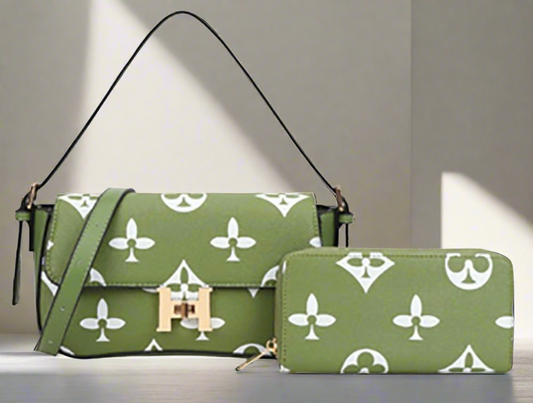 Crossbody Messenger Bag + Wallet Green