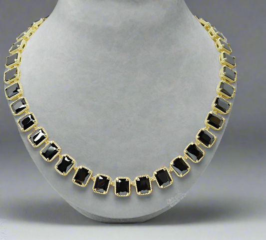 14K GOLD PLATED RECTANGLE CUBIC ZIRCONIA TOGGLE NECKLACE, BLACK