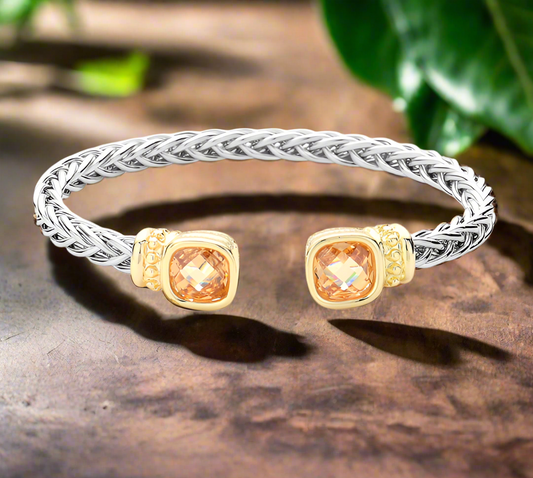 Peach Square Stone Cuff Bracelet