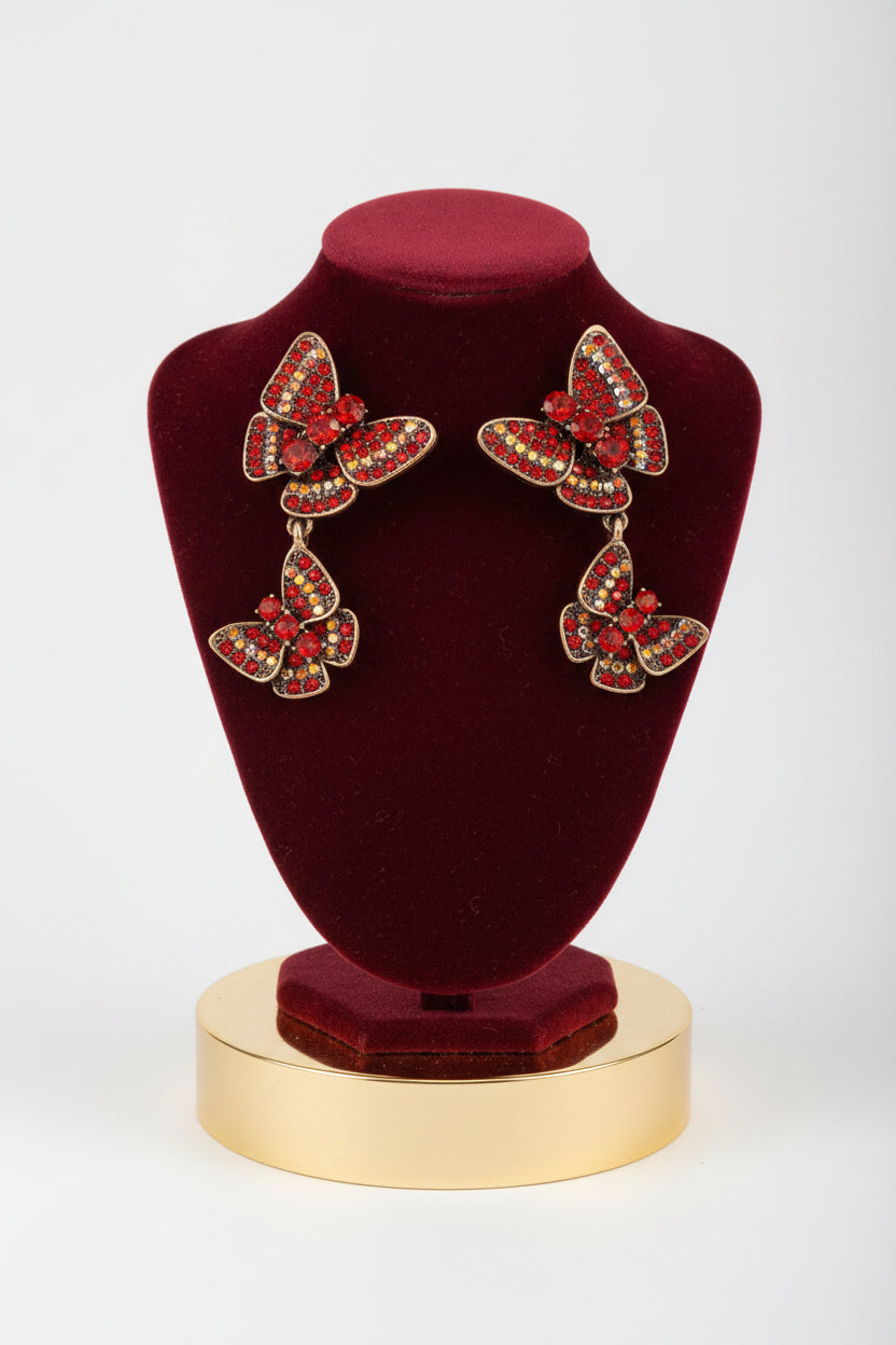 Red Gemstone Butterfly Earrings