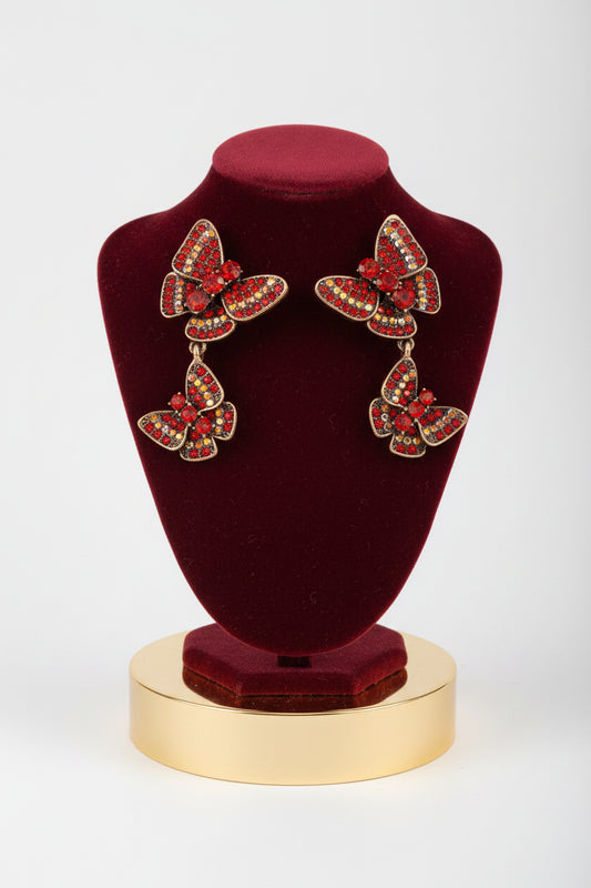 Red Gemstone Butterfly Earrings