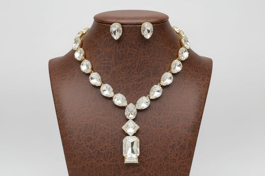 Tear Drop Pendant Necklace, Gold/Clear