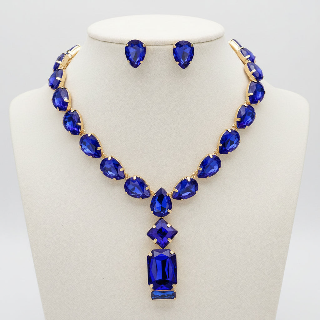 Tear Drop Pendant Necklace, Gold/Blue