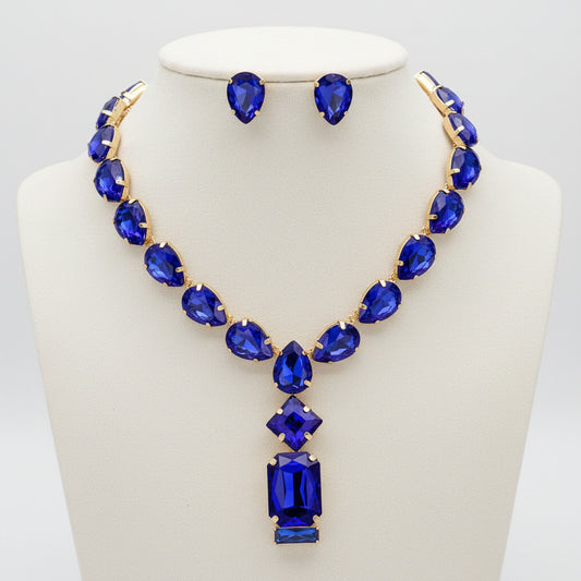 Tear Drop Pendant Necklace, Gold/Blue