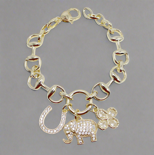 14K GOLD PLATED ELEPHANT  CUBIC ZIRCONIA CHARM BRACELET
