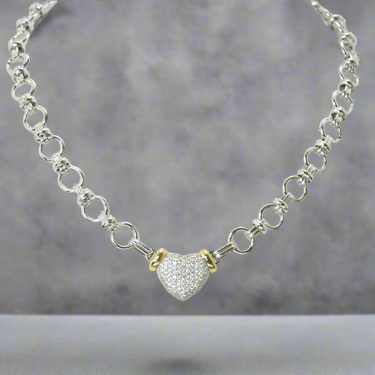 14K GOLD PLATED CUBIC ZIRCONIA HEART NECKLACE
