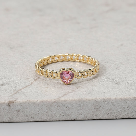 CZ Heart Chain-Link Bangle Bracelet, Pink