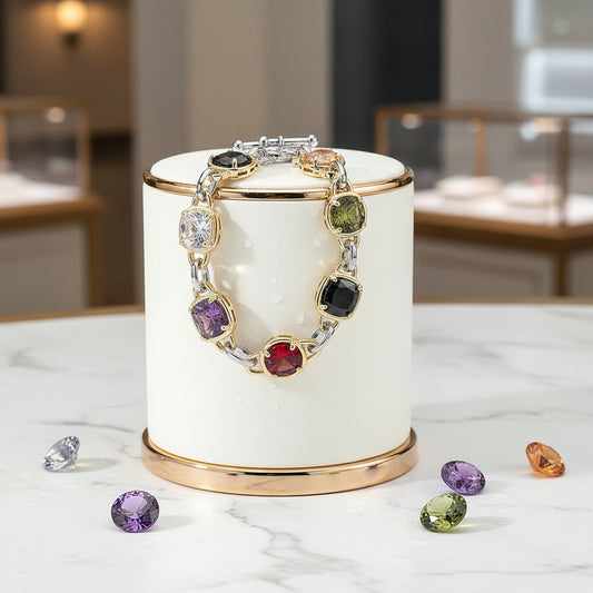 14K Gold-Plated Two-Tone Multi CZ Stone Bracelet