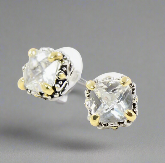 Clear Cushion Cut Stud Earrings