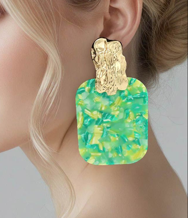 Summer Bold Earrings, Green/Gold