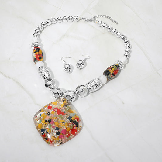 Chunky Statement Necklace, Silver Mix