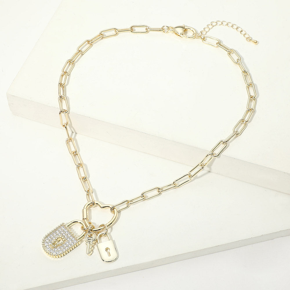 Paperclip Chain Padlock Pendant Necklace