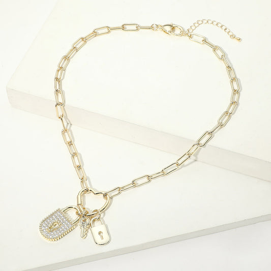 Paperclip Chain Padlock Pendant Necklace