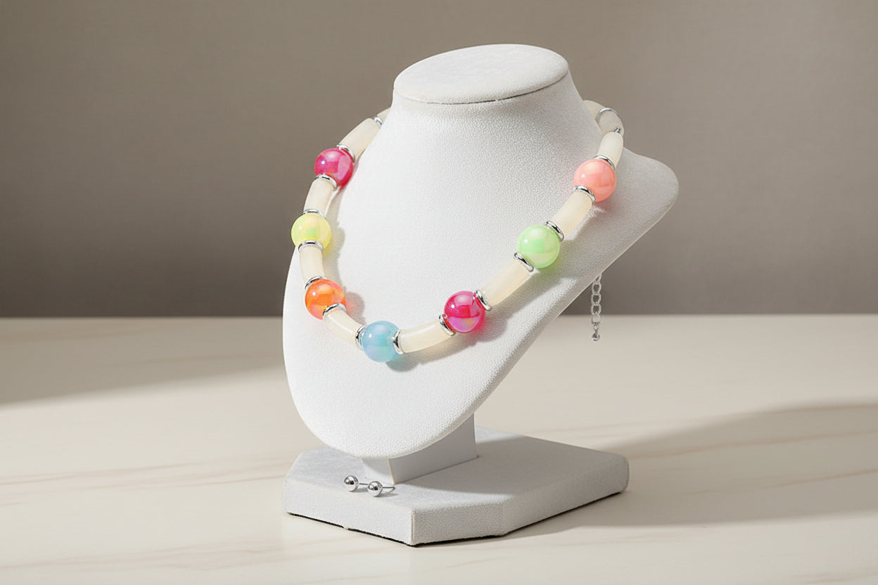 Beaded Necklace and Earrings Set, Multi-Gold