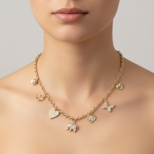 14K Gold Plated Charm Necklace, Gold