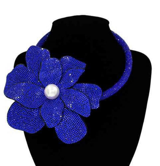 Flower Choker Necklace, Blue