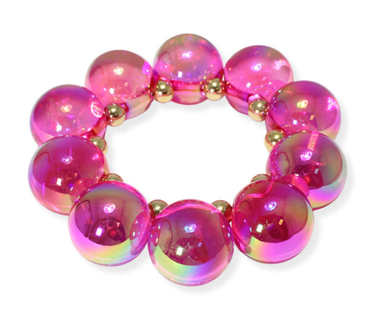 Transparent Ball Beaded Stretch Bracelet Fuchsia