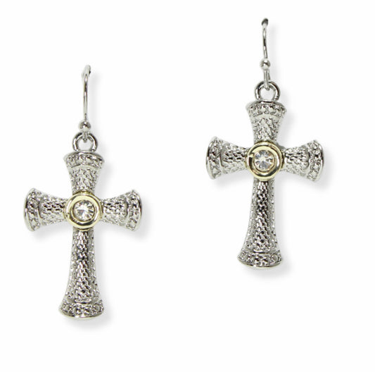 Two tone/Clear Cross Dangle Earring