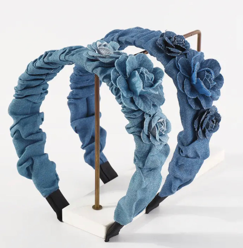 Denim Rose Flower Headband Light