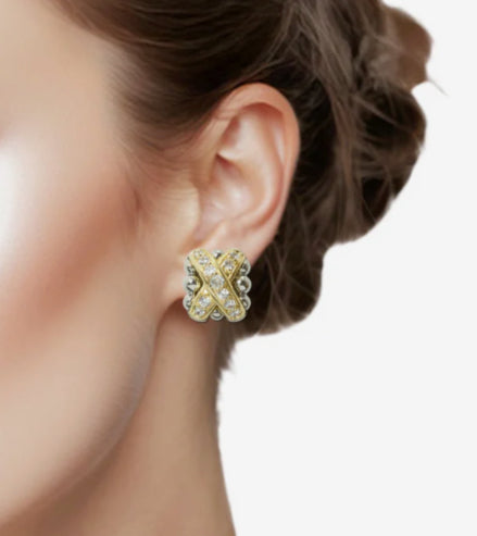 14K GOLD PLATED CUBIC ZIRCONIA X EARRING
