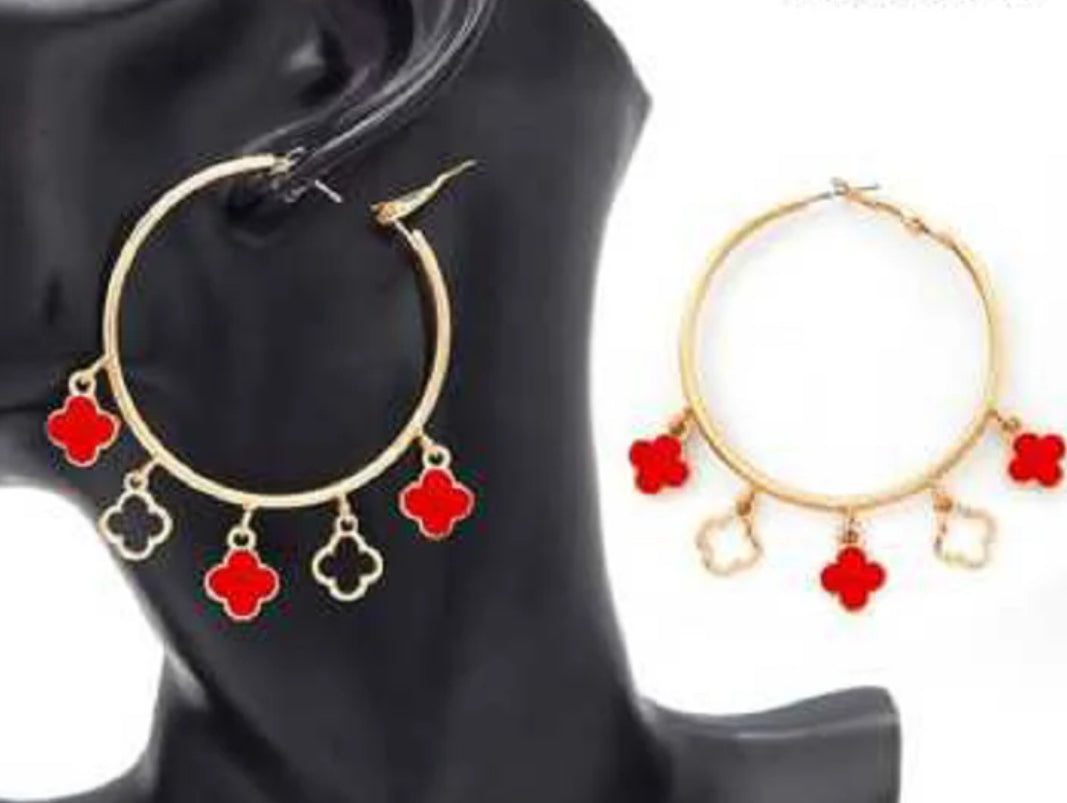 Charm Dangling Hoop Earring Red Gold