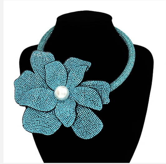 Flower Choker Necklace, Teal