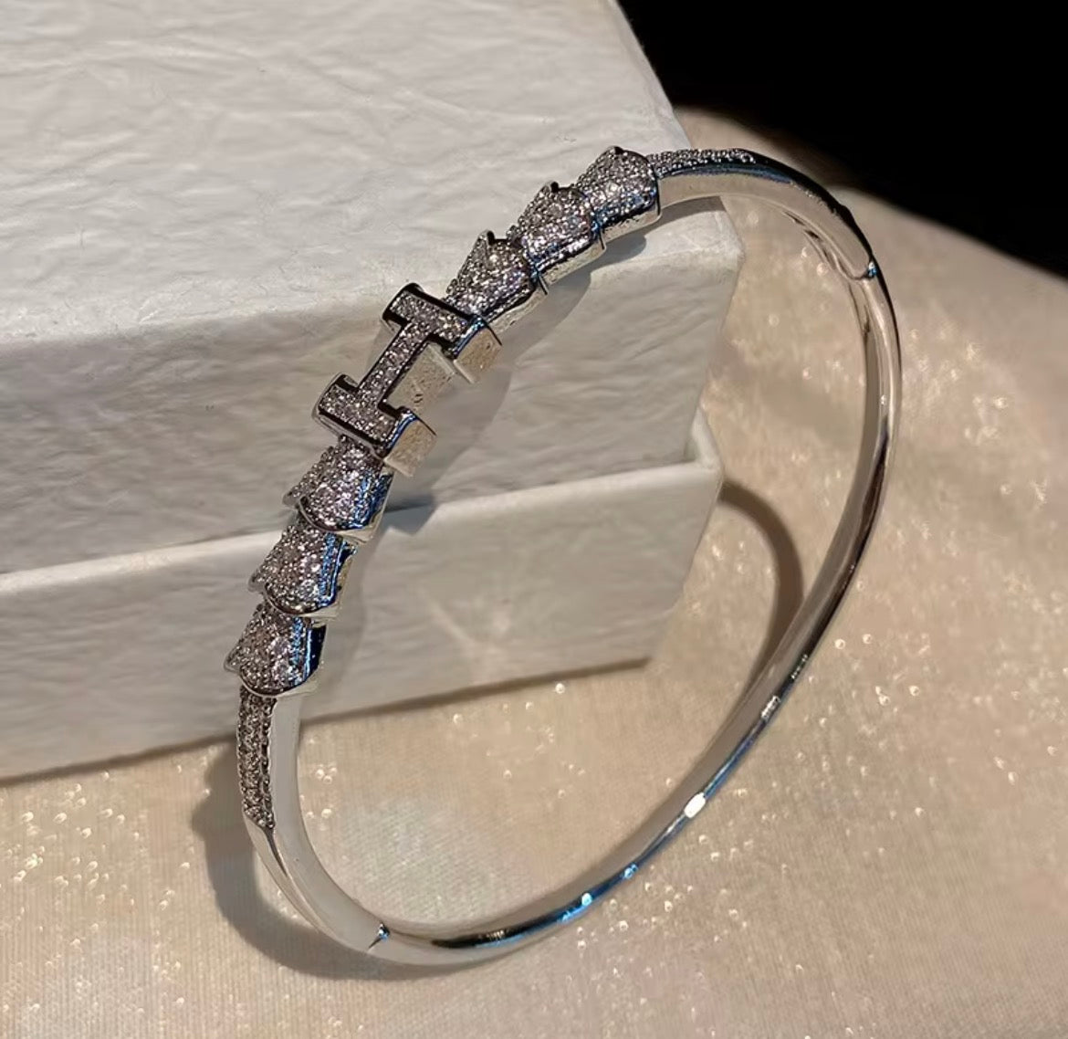 Letter Design CZ Stone Bangle Bracelet