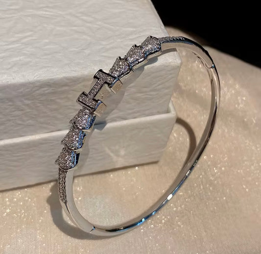 Letter Design CZ Stone Bangle Bracelet